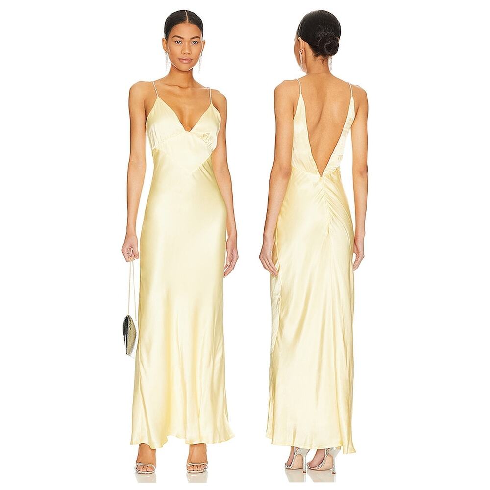 Bardot Capri Slip Maxi Dress Satin Rhinestone Formal Party Wedding Prom Hoco S